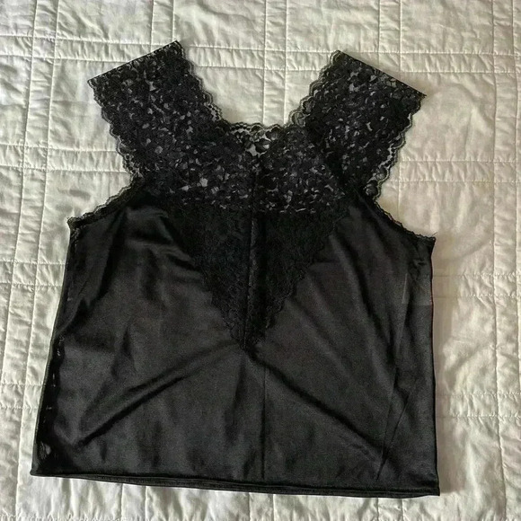 Vintage Tops - Lace satin top collections etc medium vintage Y2K gothic sheer black tank top
